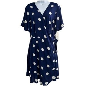 NWT peyton‎ & parker Women's Blue/White Polka Dot Wrap Dress Large